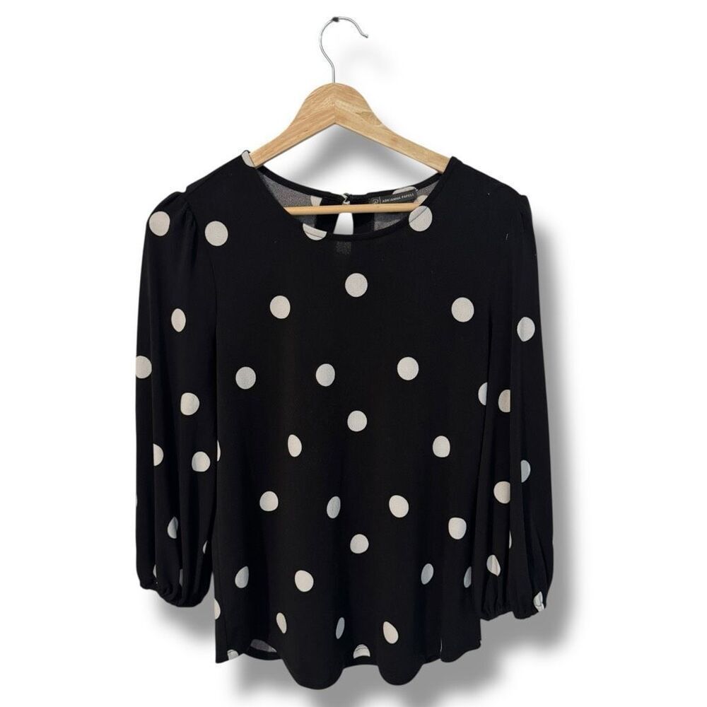 Adrianna Papell Women's Polka Dot Blouse Black & White Size Small